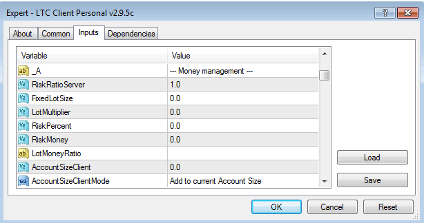LTC Client EA – Money Management Parameters